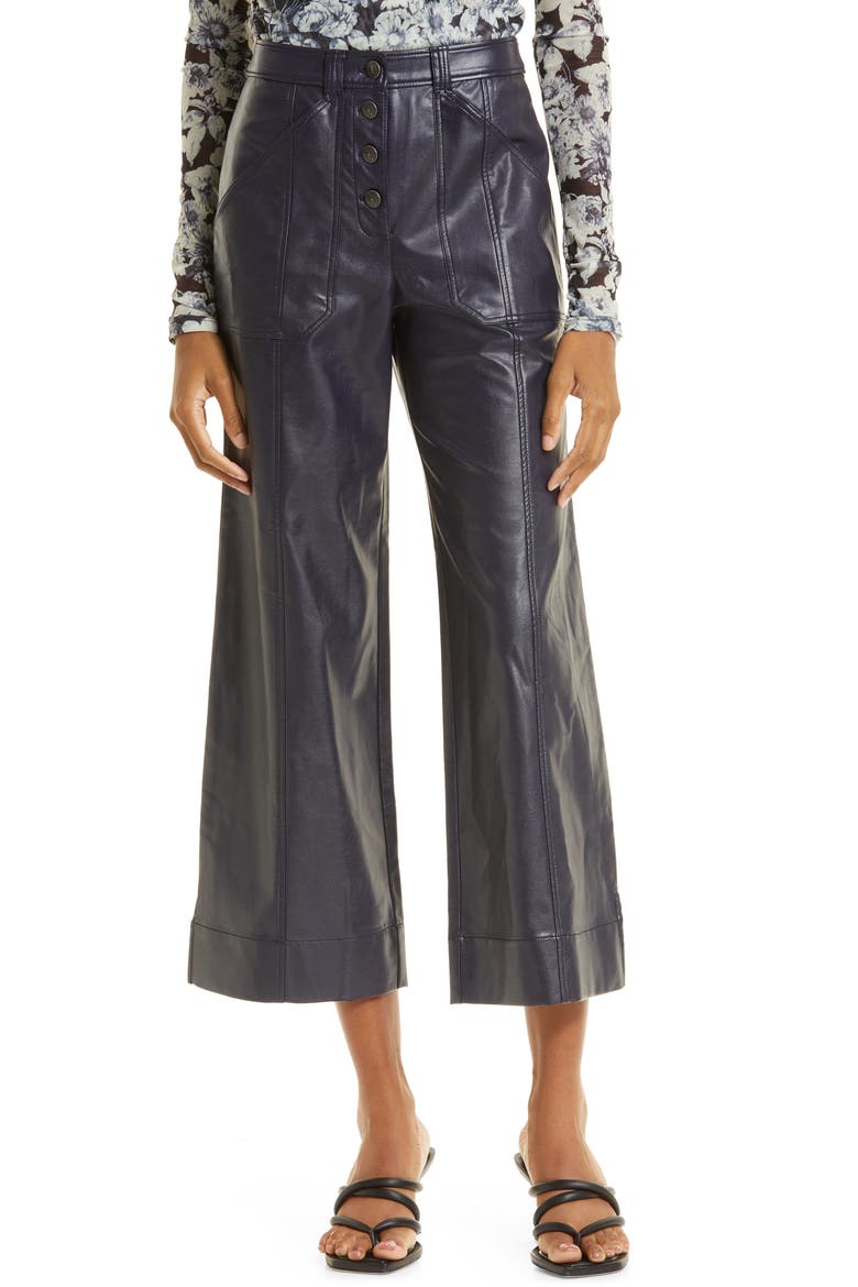 Benji Faux Leather Crop Pants, Main, color, NAVY