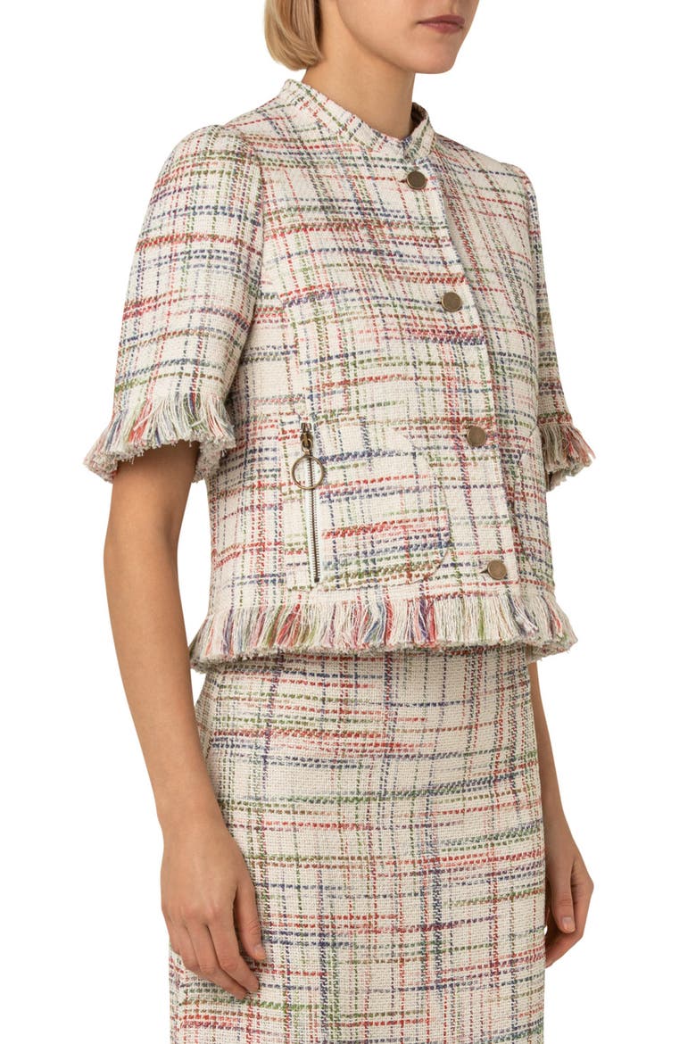 Plaid Short Sleeve Tweed Jacket, Alternate, color, CASHEW MULTICOLOR