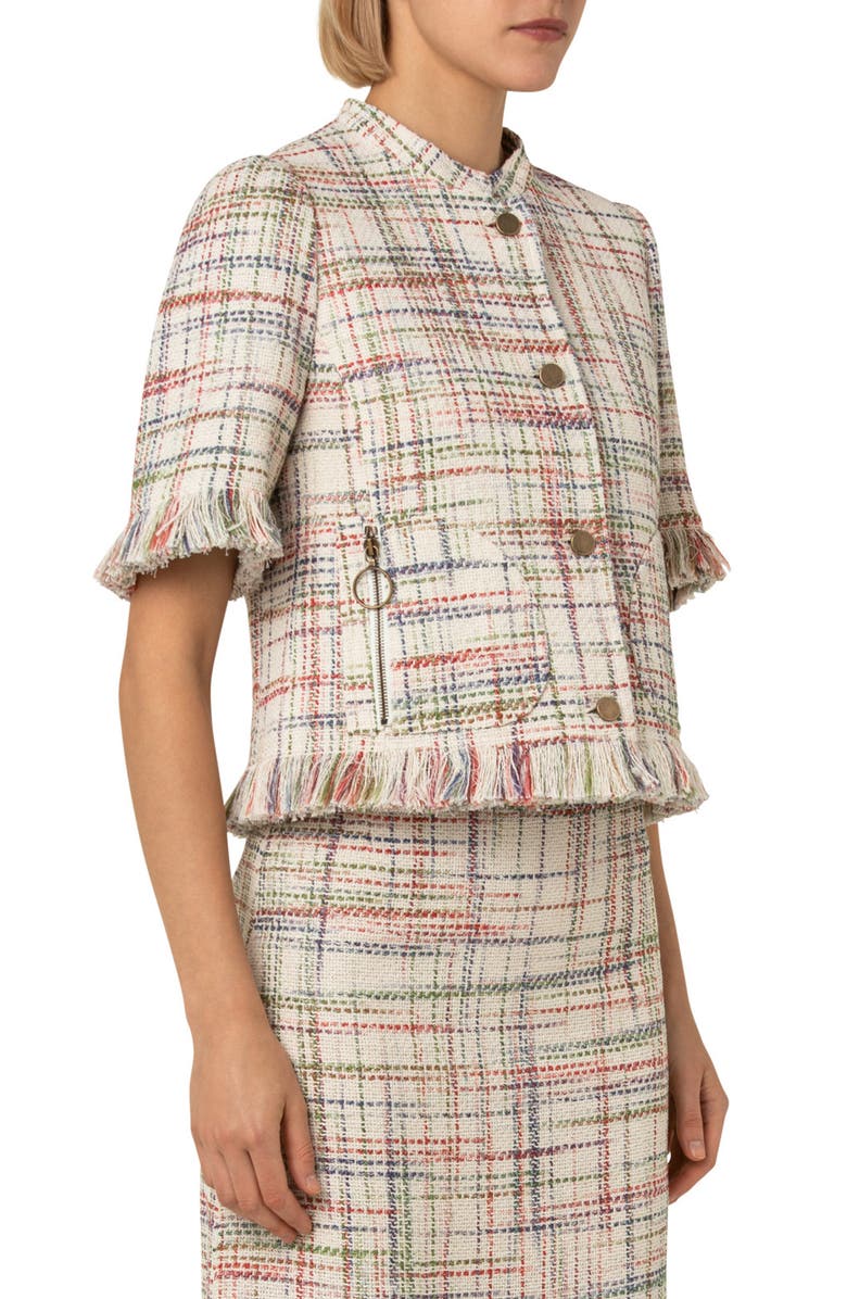 Akris punto Plaid Short Sleeve Tweed Jacket, Alternate, color,