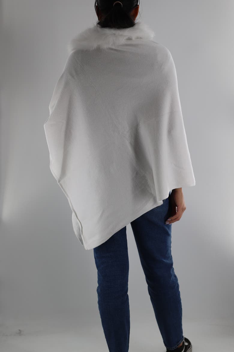 Embellished Poncho with Faux Fur Collar, Alternate, color, White