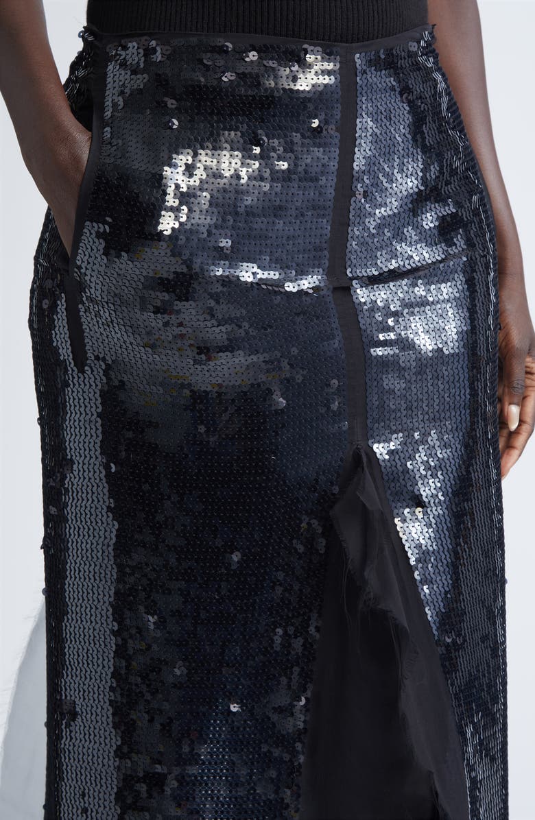 Rick Owens Concordians Sequin & Chiffon Sliced Skirt, Alternate, color, Black