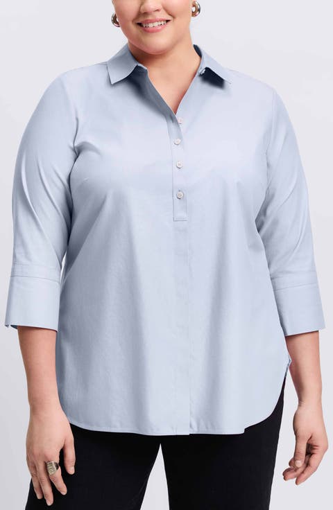 Madison Non-Iron Three-Quarter Sleeve Cotton Button-Up Shirt (Plus)