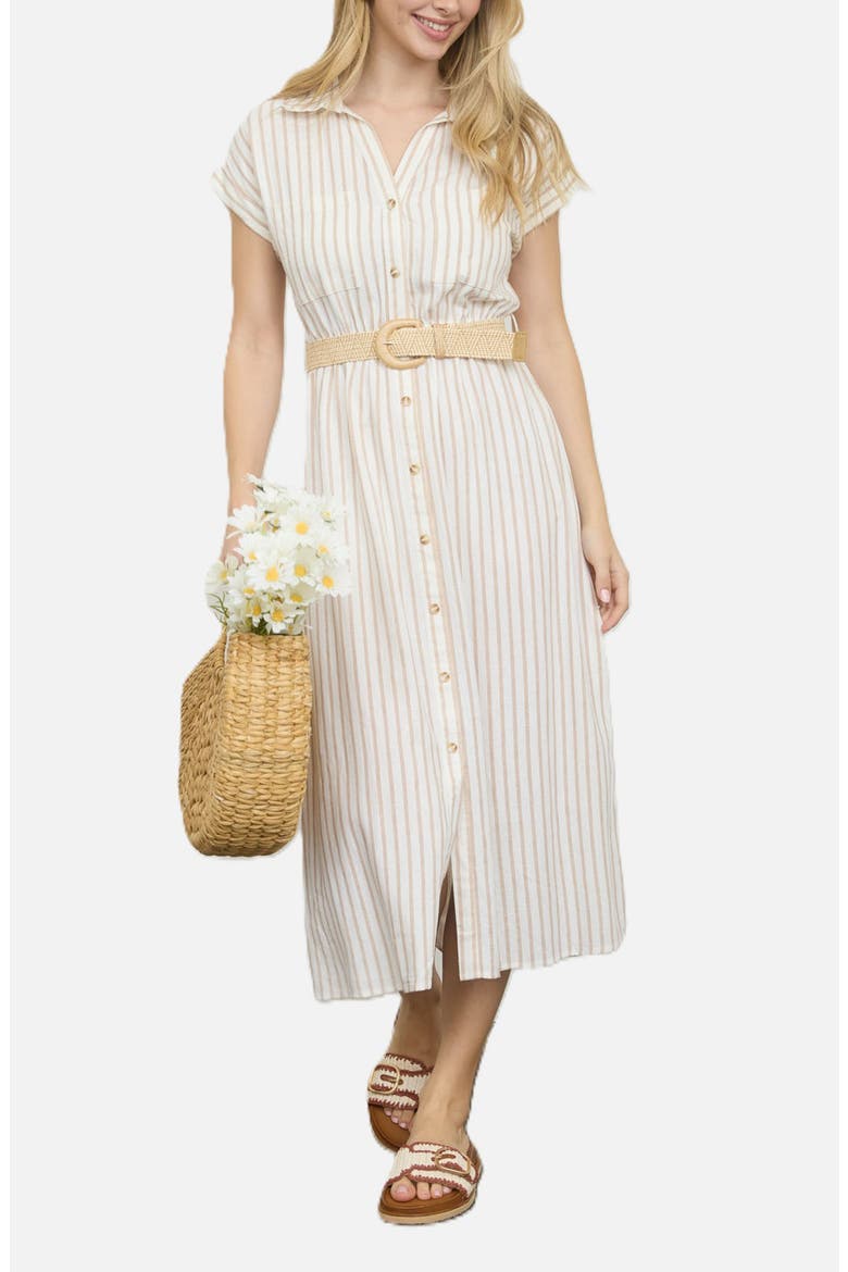 Stripe Belted Shirtdress, Main, color, LIGHT KHAKI