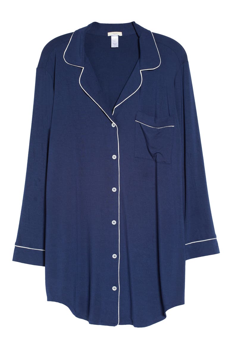 Gisele Jersey Knit Sleep Shirt, Alternate, color, NAVY/ IVORY