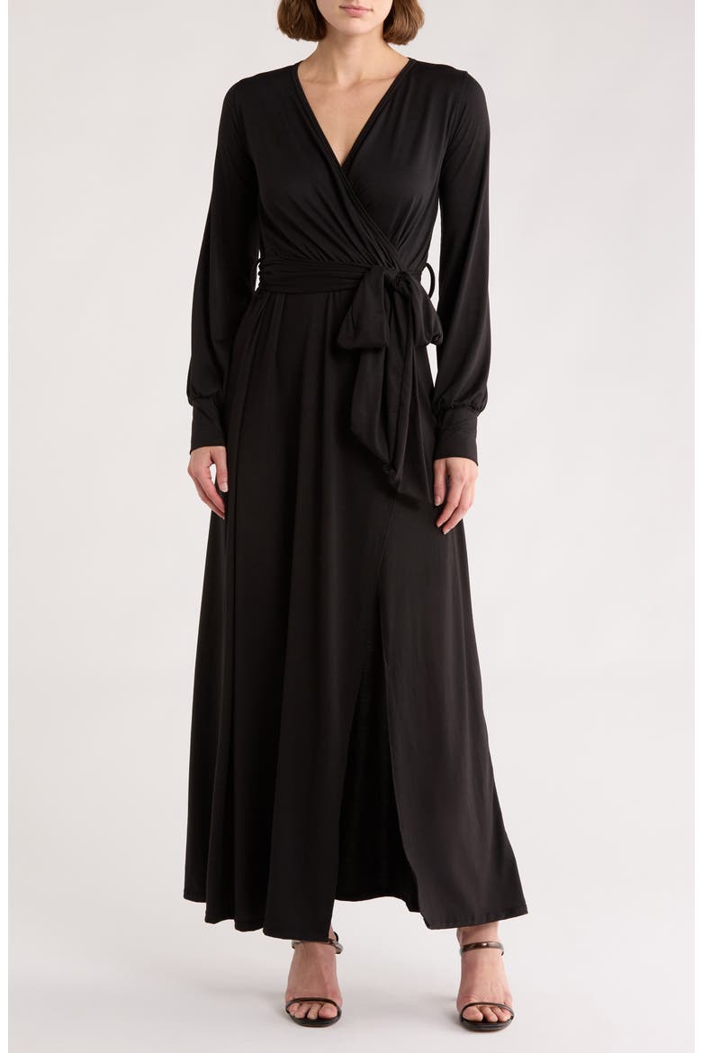 Long Sleeve Wrap Maxi Dress, Main, color, BLACK