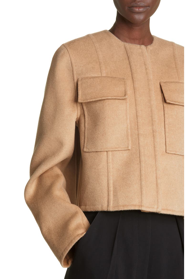 Double Face Recycled Wool Crop Jacket, Alternate, color, CAMEL MULTI
