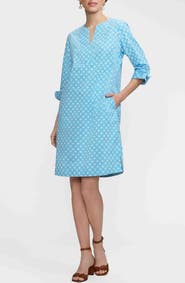 Foxcroft Vena Geo Lattice Print Cotton Shift Dress