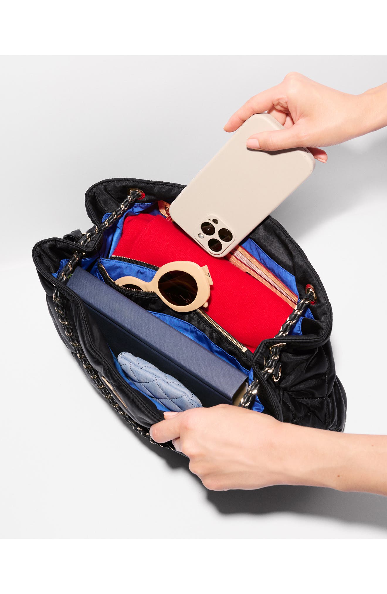 Small Frankie Quilted Tote, Alternate, color, BLACK