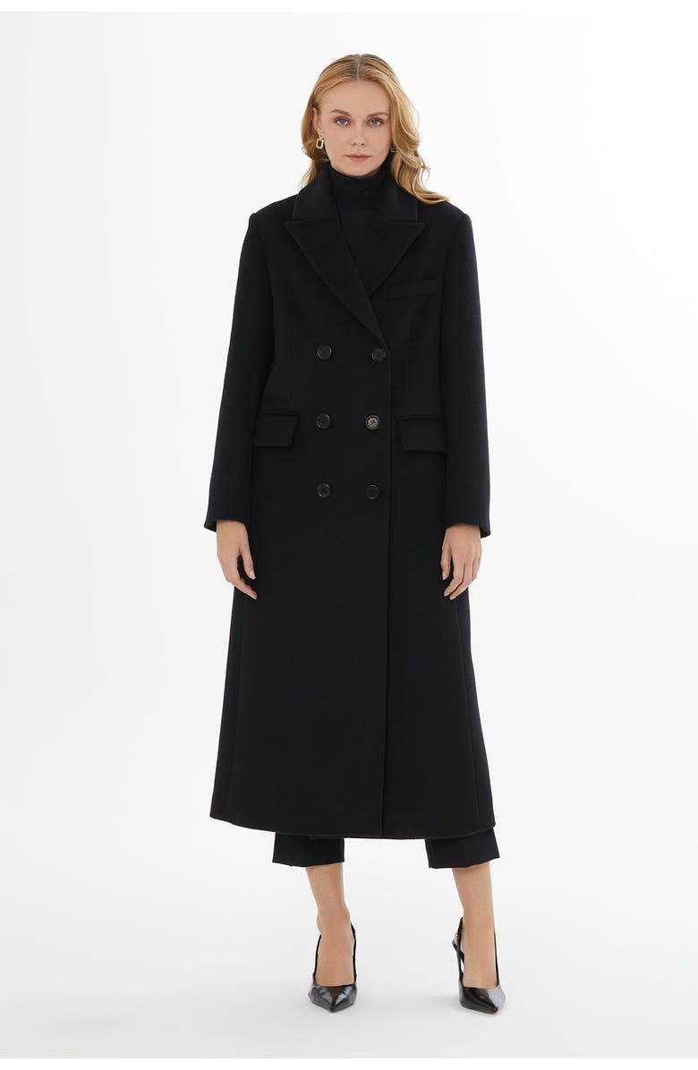 Gizia Long Coat with Back Vent and Notch Lapel, Main, color, Black