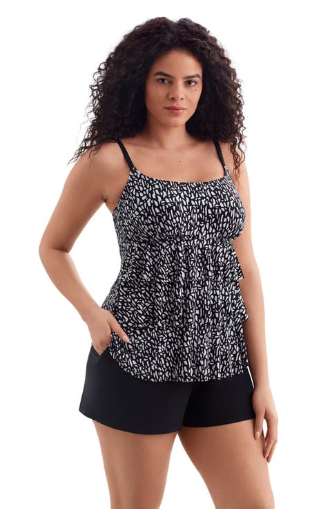 Faux Ruffle Shortini Long Torso Swimsuit