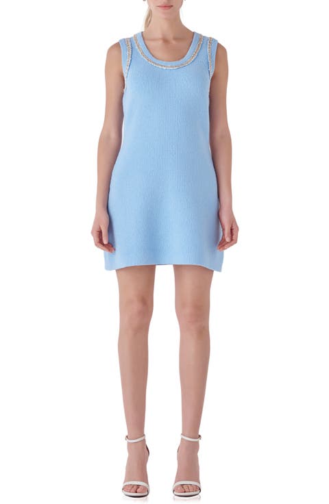 Chain Trim Sleeveless Sweater Dress
