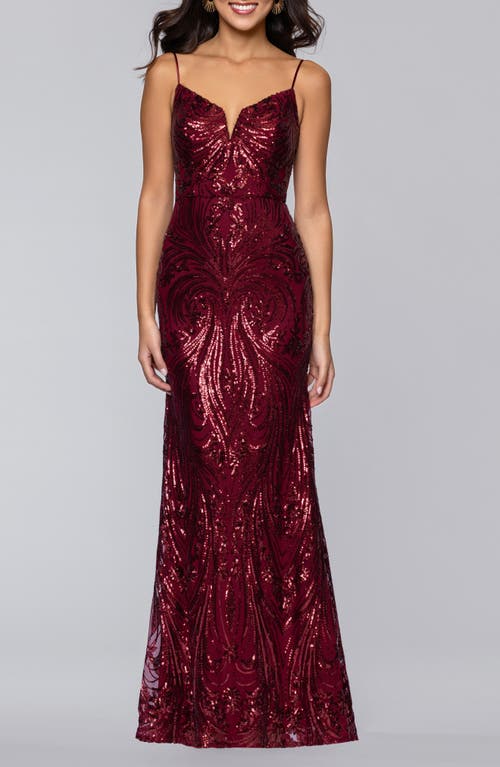 Blondie Nites Sequin Gown In Burgundy