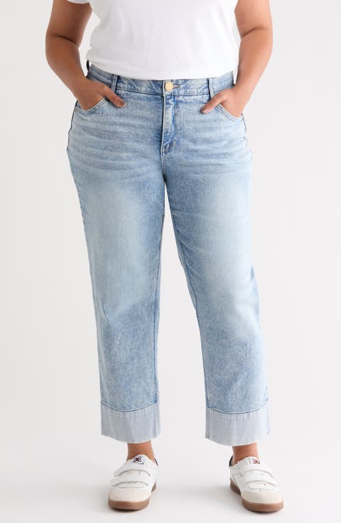 Round-Up High Waist Cuffed Boyfriend Jeans (Light Blue Artisinal) (Plus)