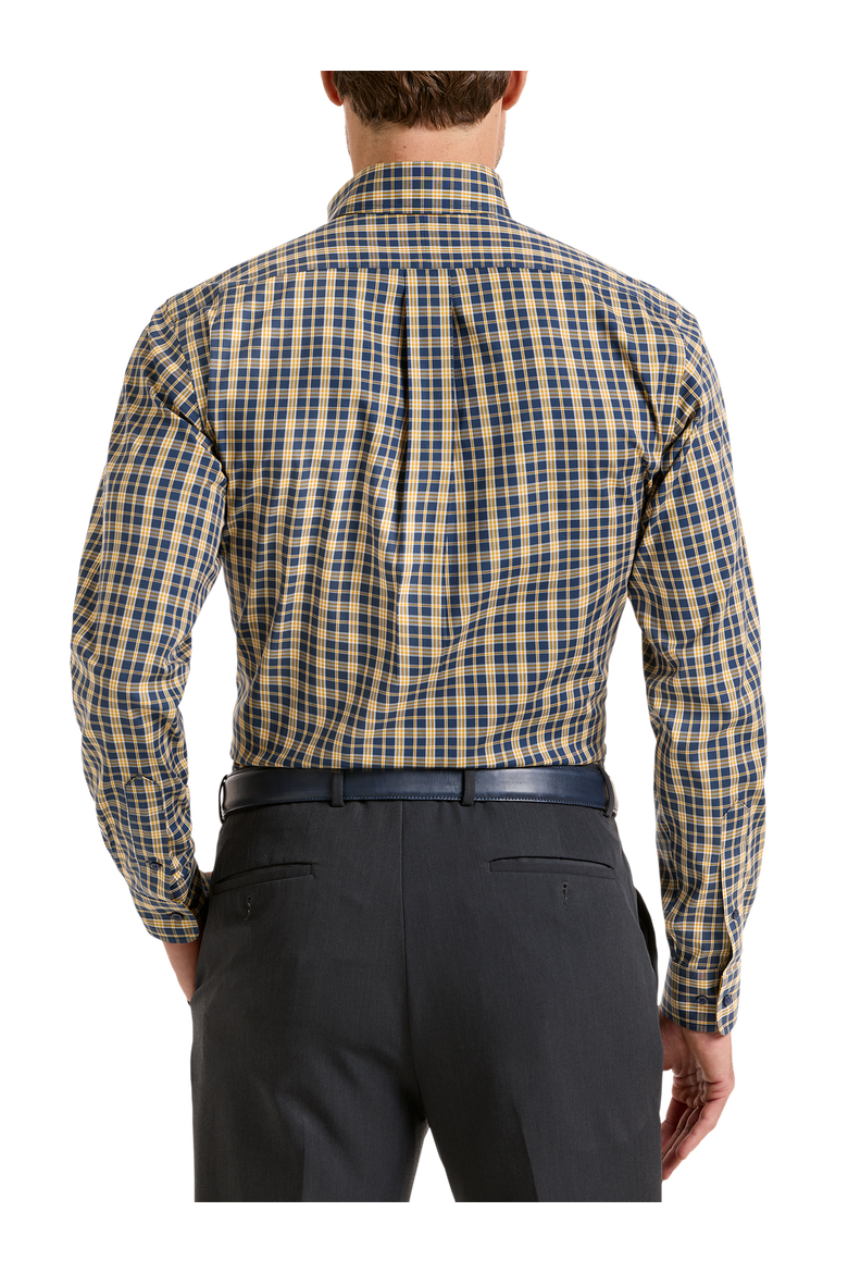 Cotton Spandex Buttondown Collar Pinpoint Tailored Contrast Trim Button Cuff Long Sleeve Shirt, Alternate, color, Navy/Gold