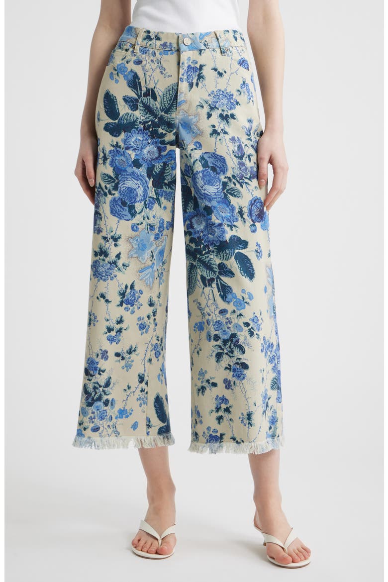 Anne Wide Leg Floral Crop Jeans, Main, color, ECRU MULTI