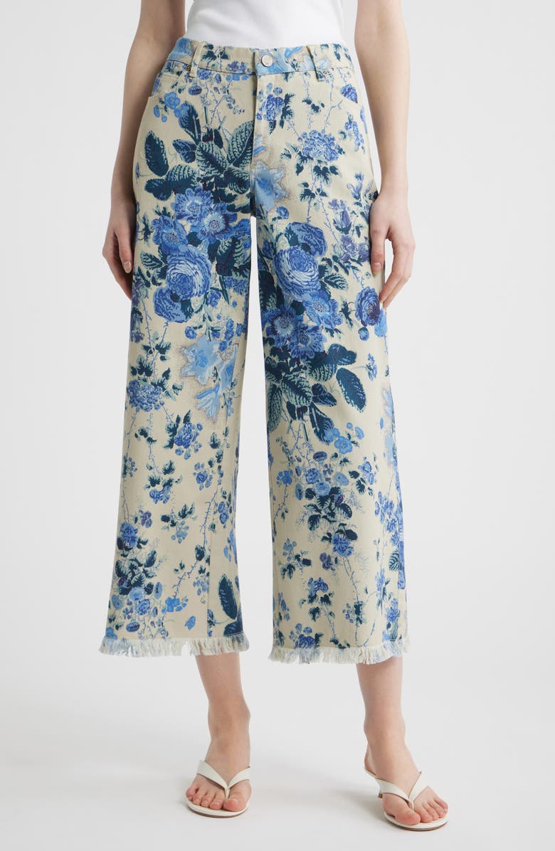 KOBI HALPERIN Anne Wide Leg Floral Crop Jeans, Main, color, Ecru Multi