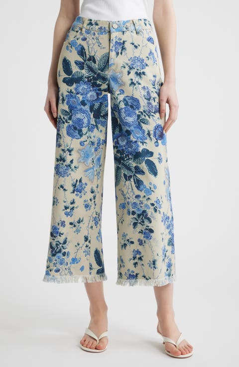 Anne Wide Leg Floral Crop Jeans (Ecru Multi)