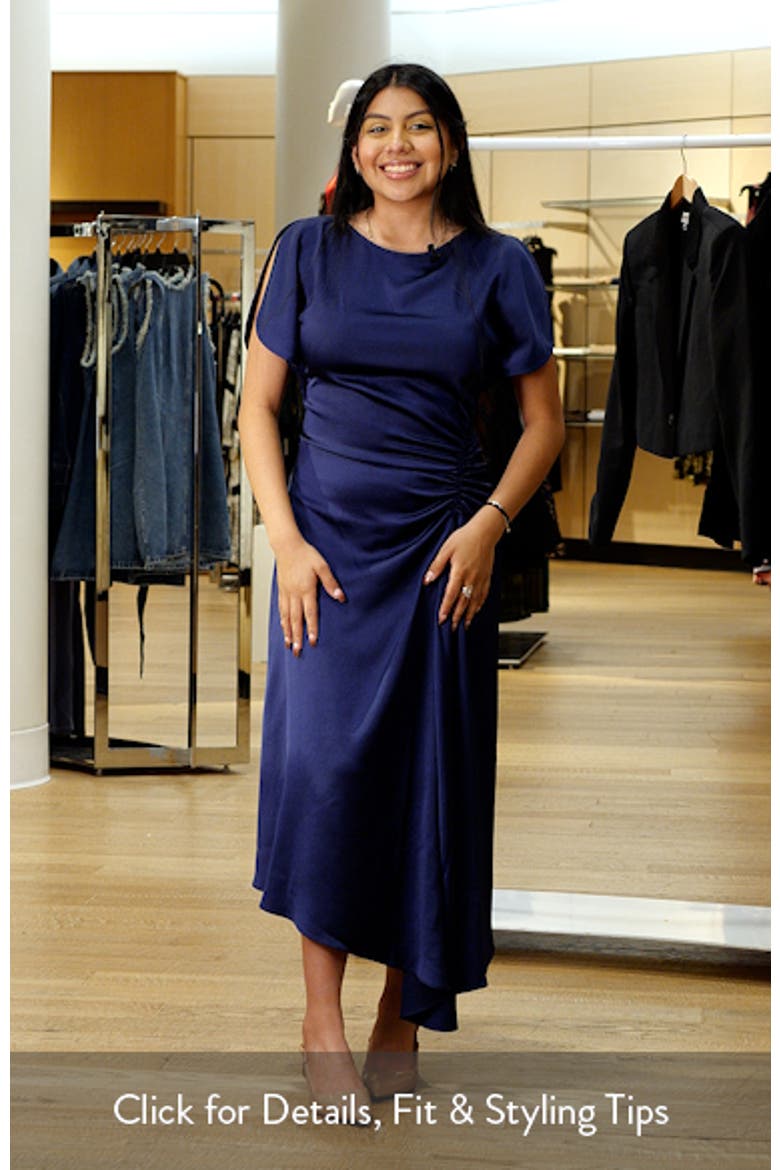 Short Sleeve Asymmetric Draped Midi Dress video