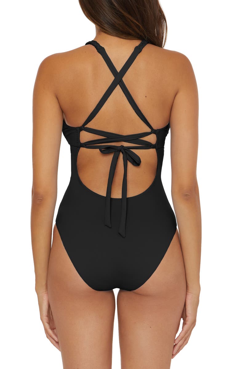 Soluna Braid Trim One-Piece Swimsuit, Alternate, color, Black