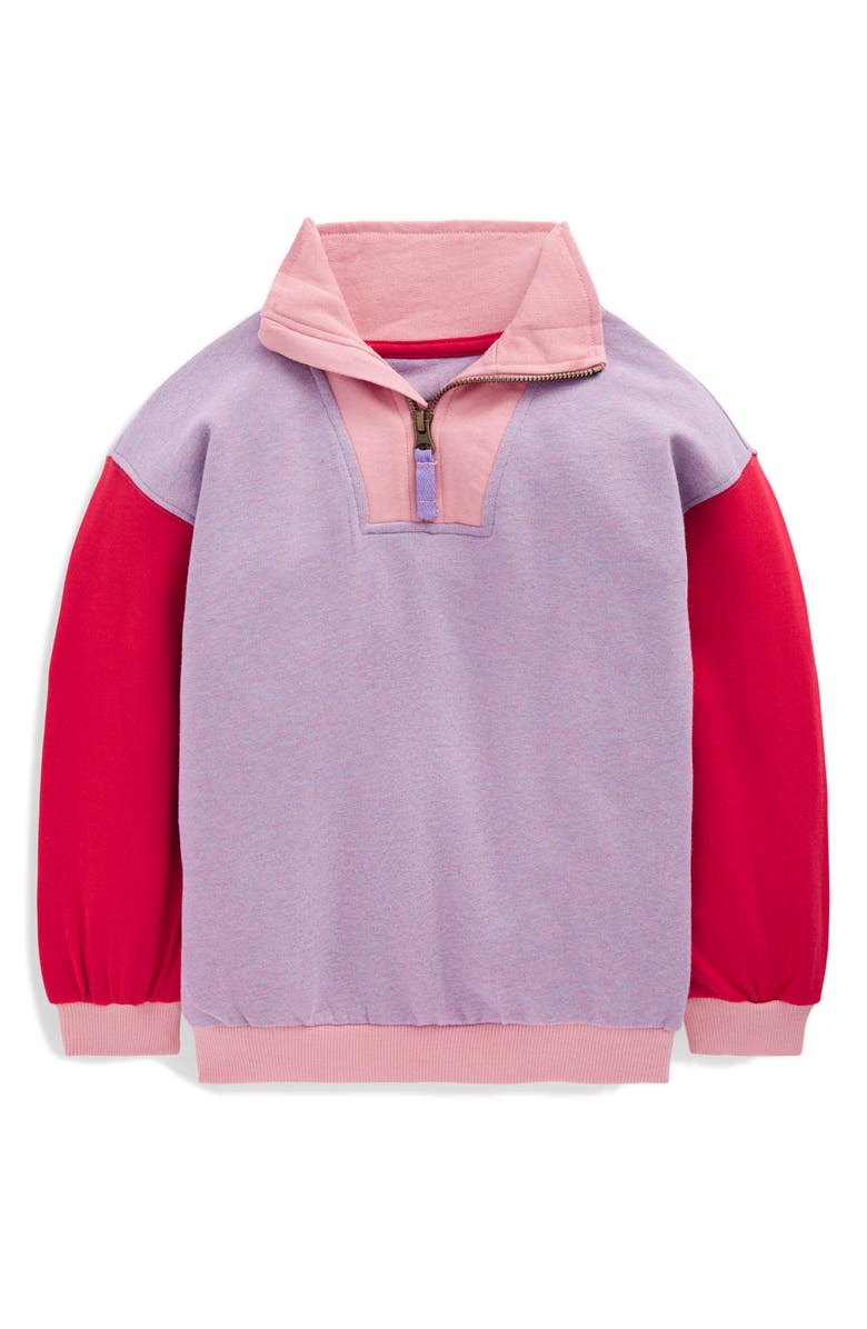 Mini Boden Kids' Colorblock Half Zip Sweatshirt, Main, color, Purple/ Red
