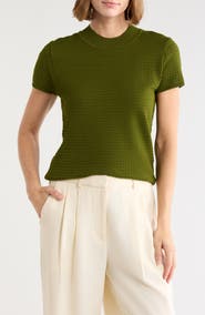 T Tahari Mock Neck Short Sleeve Knit Sweater