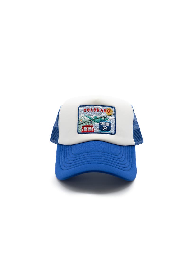 Colorado Postcard Trucker Hat - Kids, Main, color, Royal Blue & White