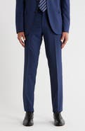 HUGO Hesten Dark Blue Plaid Wool Dress Pants