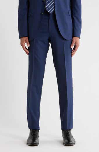 HUGO Hesten Dark Blue Plaid Wool Dress Pants