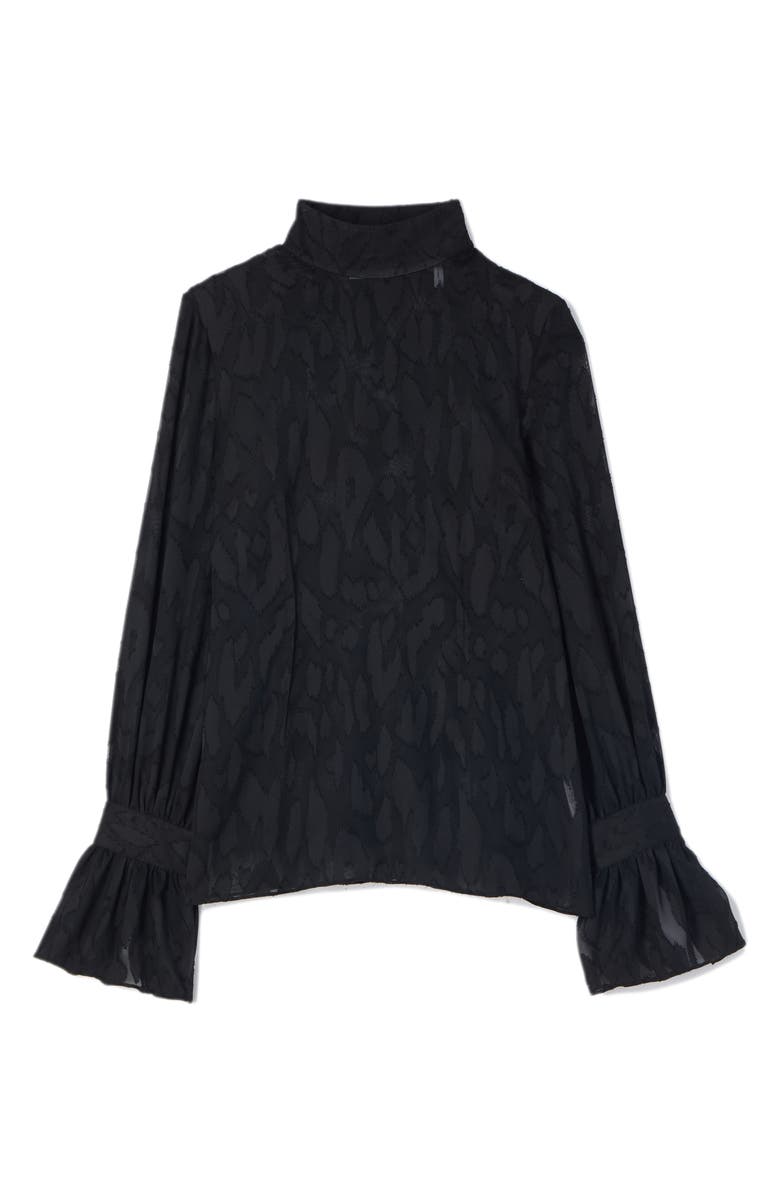 ST. JOHN Leopard Fil Coupé Bell Cuff Shirt, Alternate, color, 