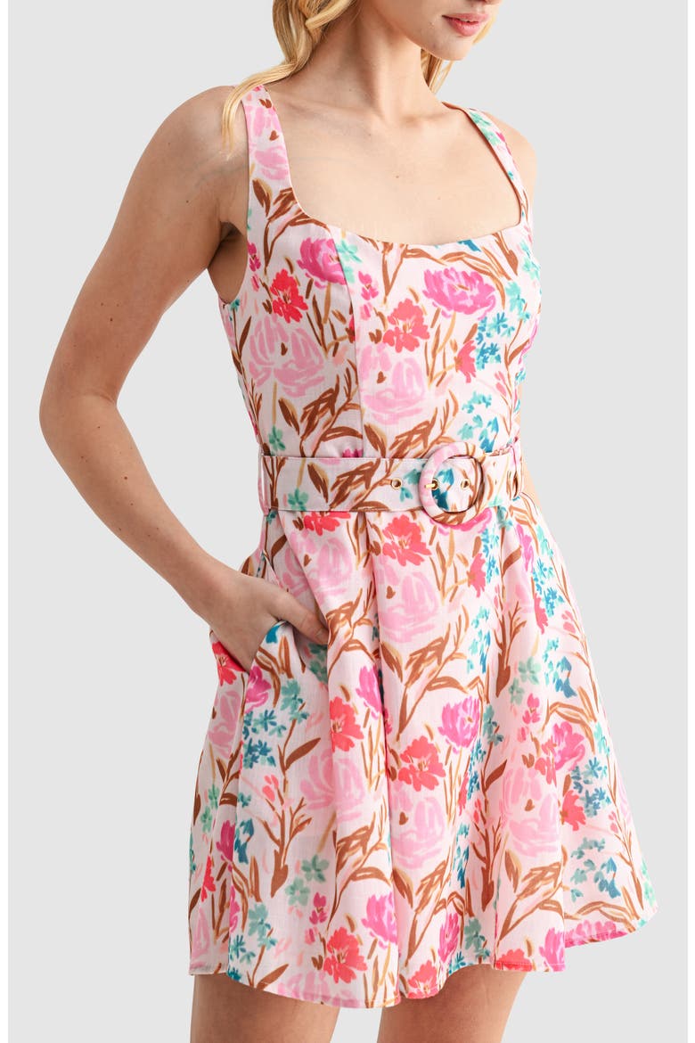 Belted Fit and Flare Dress, Alternate, color, PINK FLORAL