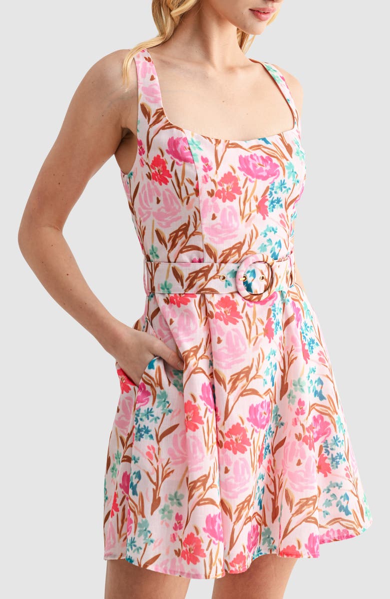 Lush Belted Fit and Flare Dress, Alternate, color, Pink Floral