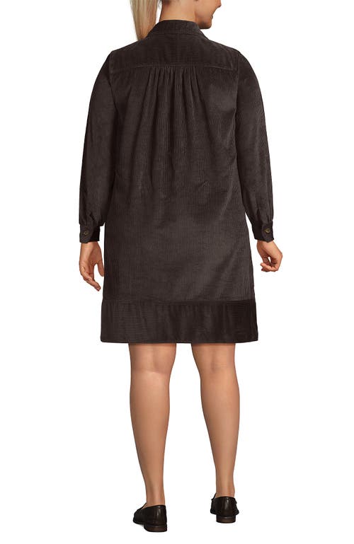 Lands' End Plus Size Wide Wale Cord Popover Long Sleeve Shirt Dress In Brown