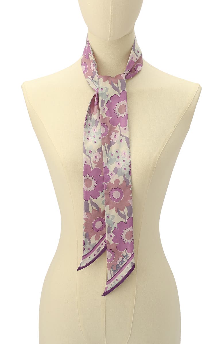 COACH Laurel Floral Skinny Silk Scarf, Alternate, color, 
