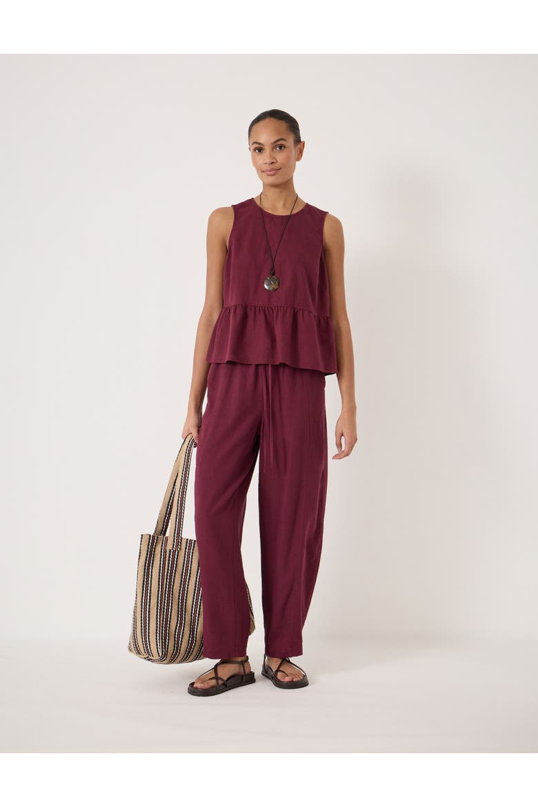 Nomie Linen Blend Peplum Top, Alternate, color, Maroon Red