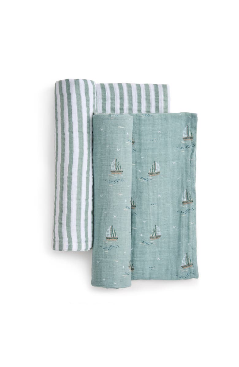 aden + anais 2-Pack 100% Organic Cotton Muslin Swaddles, Alternate, color, Sailing Seas