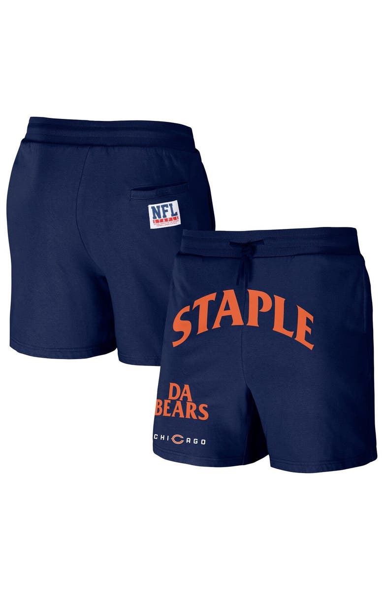 STAPLE Men's NFL x Staple Navy Chicago Bears Throwback Vintage Wash Fleece Shorts, Main, color, 