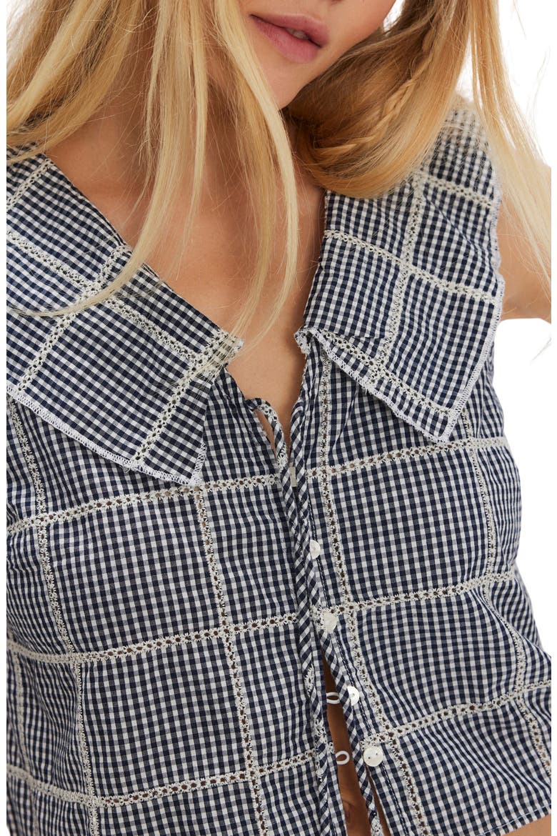 Waiting For Me Crop Cotton Button-Up Top, Alternate, color, NAVY COMBO