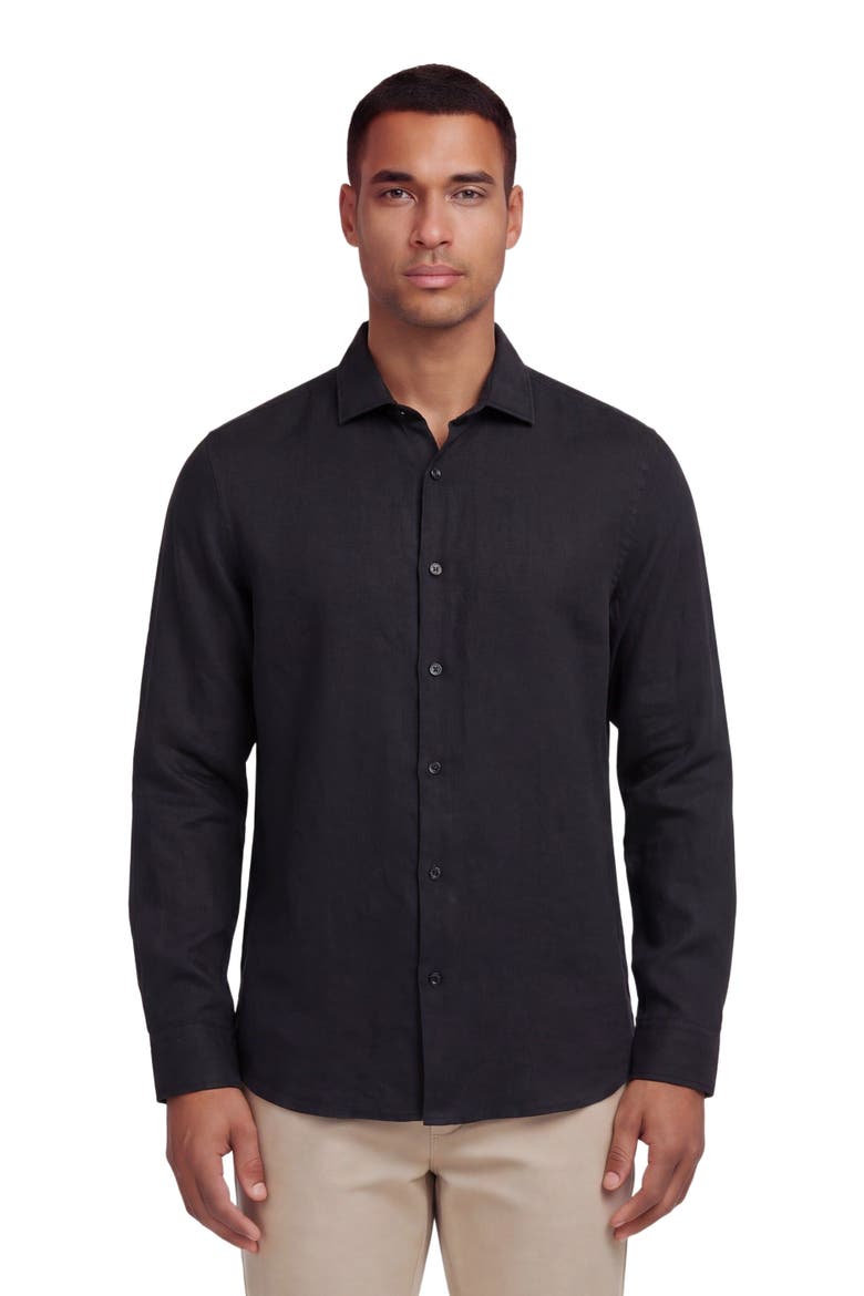 Linen Long Sleeve Shirt, Main, color, BLACK