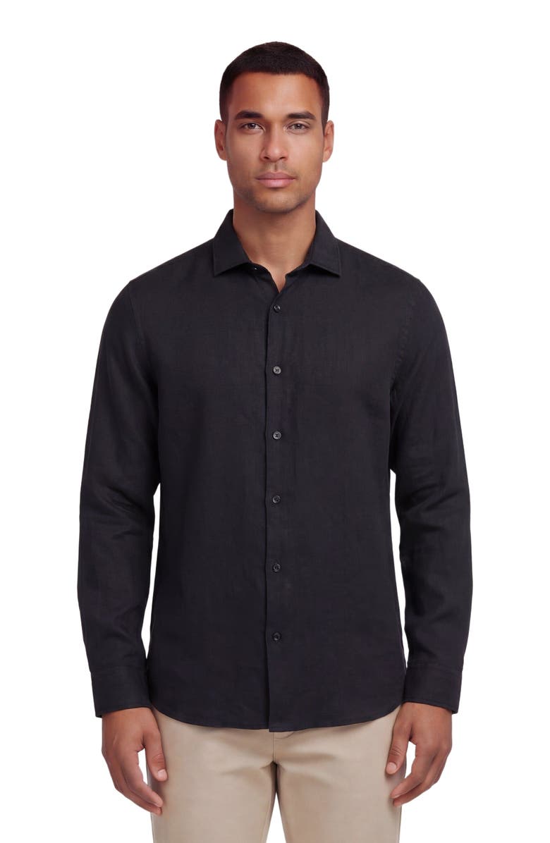 Lords of Harlech Linen Long Sleeve Shirt, Main, color, Black
