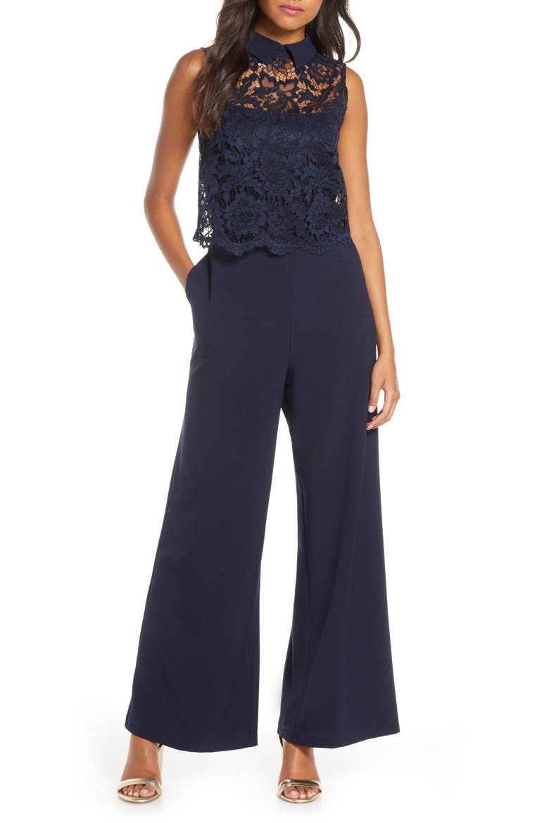 Lace Popover Jumpsuit, Main, color, NAVY