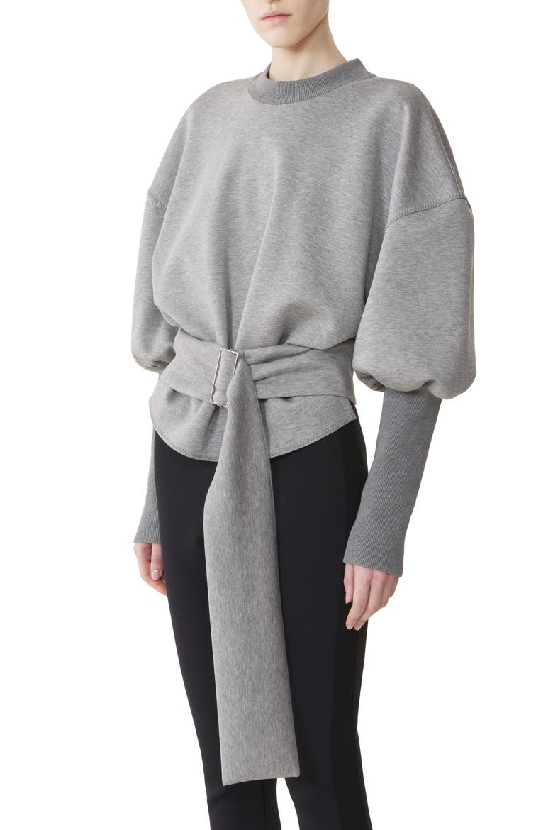 Belted Sweatshirt In Double-Faced Jersey, Alternate, color, Light Grey/Black