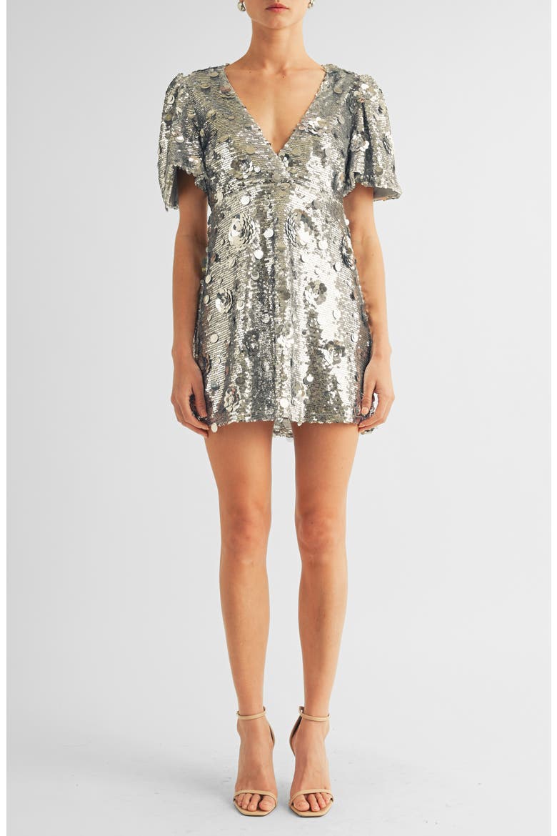 Luna Sequin Puff Sleeve Cocktail Minidress, Main, color, SILVER SEQUIN