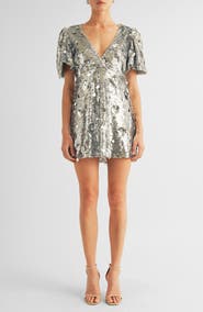 Arose Studio Luna Sequin Puff Sleeve Cocktail Minidress