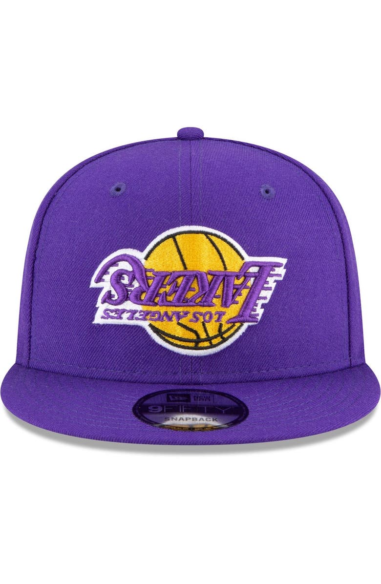 New Era Men's New Era Purple Los Angeles Lakers Upside Down Logo 9FIFTY Snapback Hat, Alternate, color,
