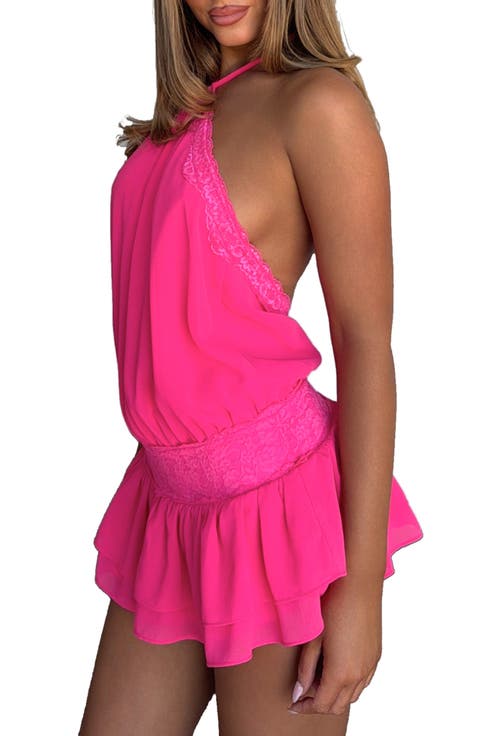 Tessie Lace Trim Halter Minidress