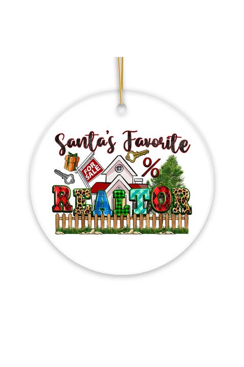 Santas Favorite Realtor Plaid Leopard Ceramic Ornament