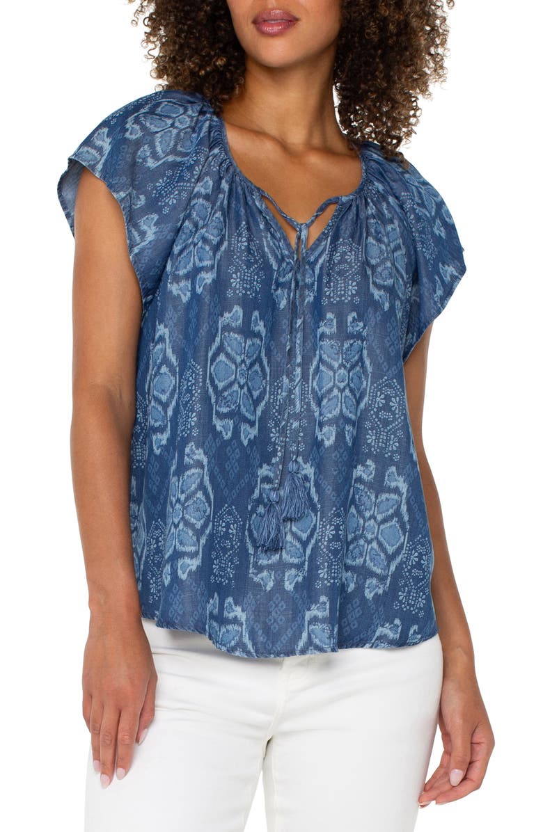 Liverpool Los Angeles Batik Print Flutter Sleeve Top, Alternate, color, Tribal Allover