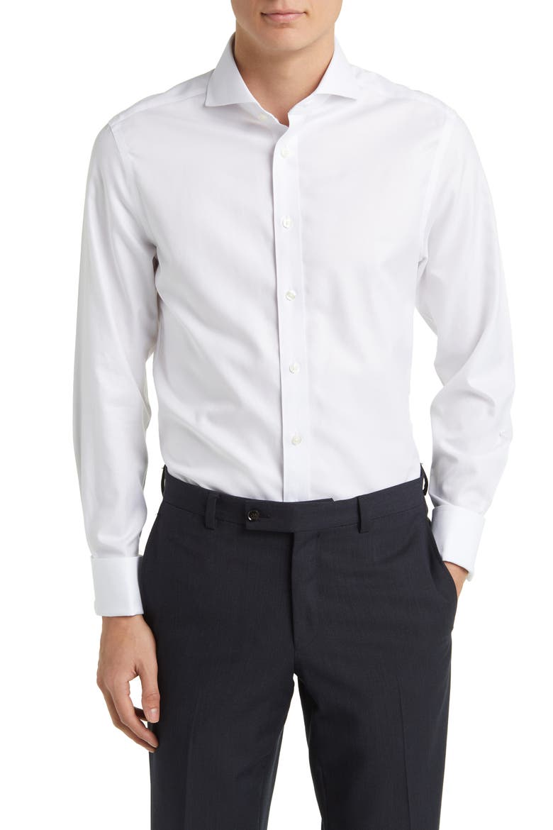 Non-Iron Twill Extreme Cutaway Slim Fit Double Cuff, Main, color, WHITE