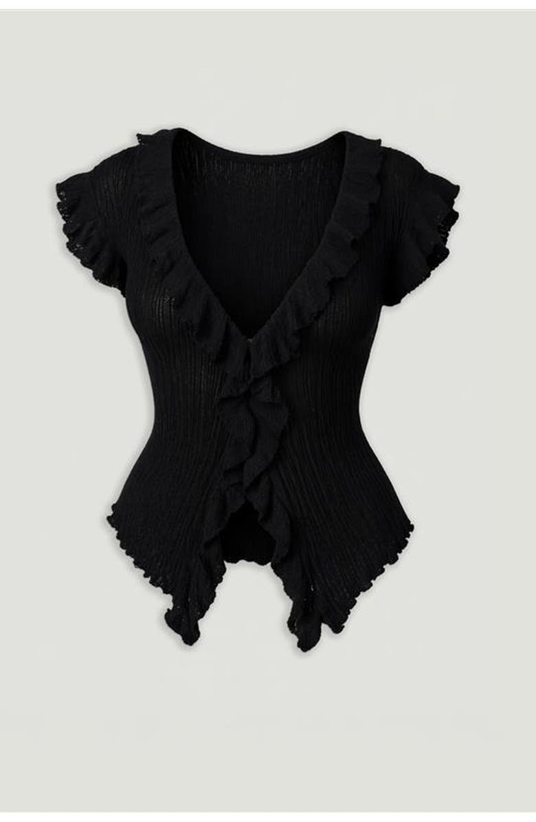 Nocturne Ruffled V-Neck Sheer Blouse, Alternate, color, Black