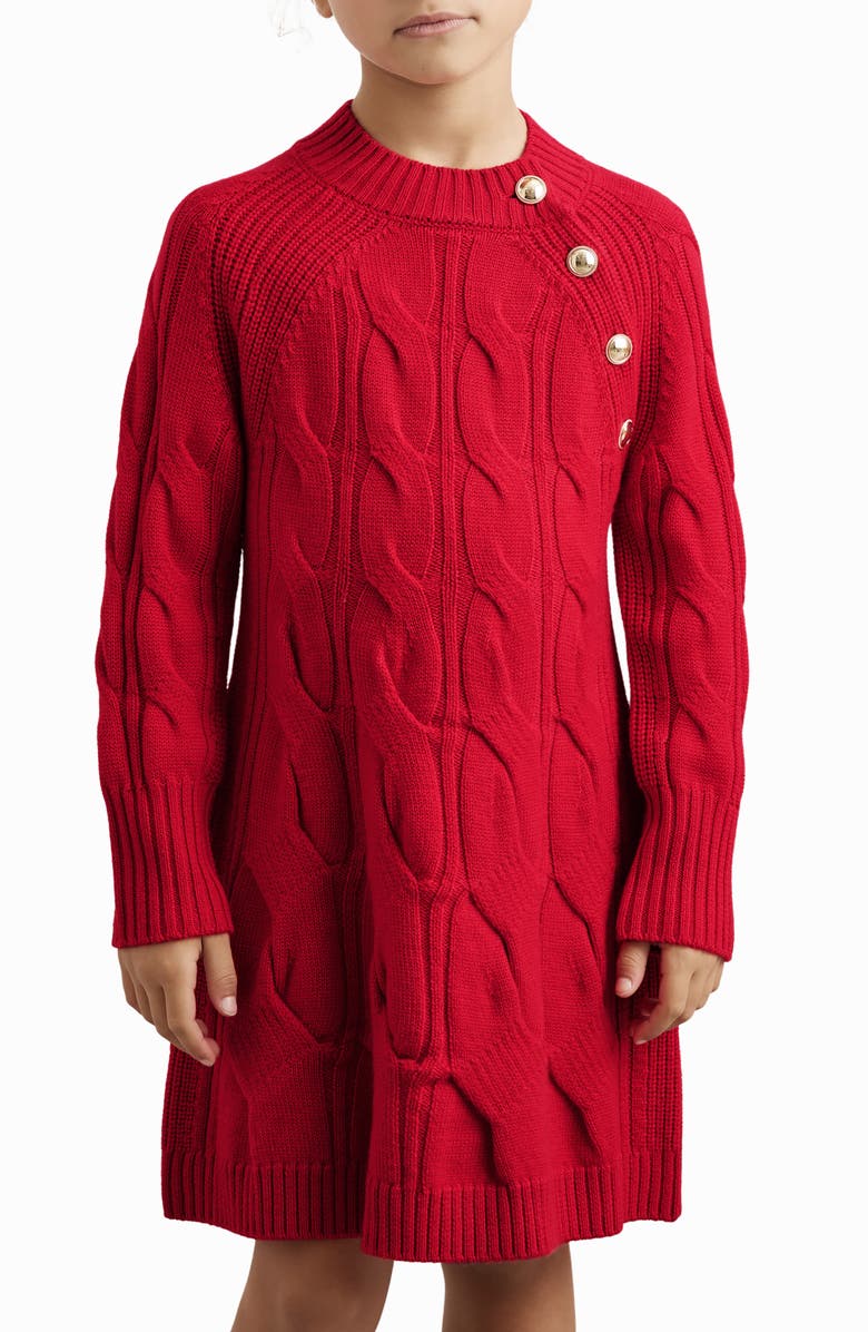 Reiss Kids' Harper Long Sleeve Wool Sweater Dress, Alternate, color, Red